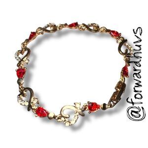 Bundle Sale 3 for $15 | Romantic Gold Tone Heart Bracelet with Sparkling Red Sto
